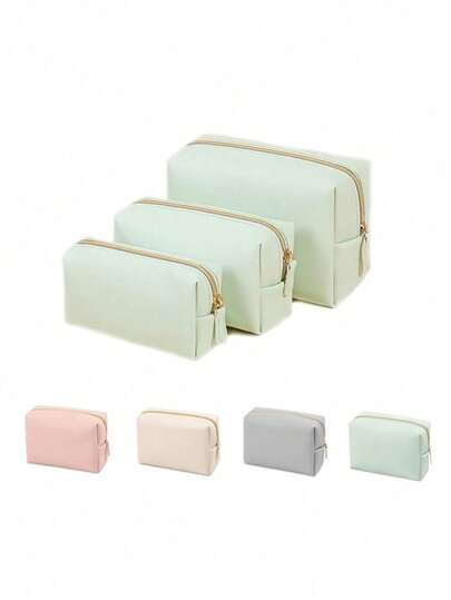 女士化妆包防水PU纯色化妆包旅行便携洗漱用品收纳包收纳袋居家浴室装饰夏季节日化妆品收纳包