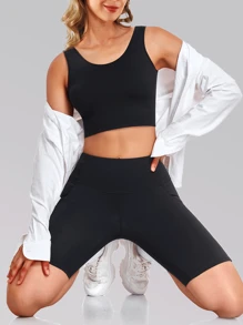 1 pieza Sujetador deportivo sin costuras con relleno extraíble y soporte de elevación para mujer, básico de yoga para verano