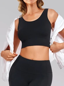 1 pieza Sujetador deportivo sin costuras con relleno extraíble y soporte de elevación para mujer, básico de yoga para verano
