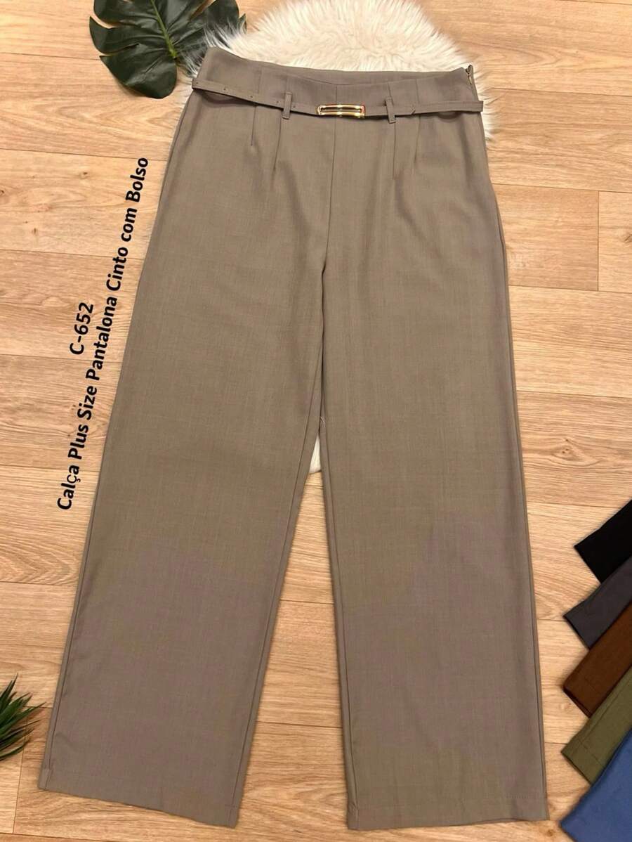 Plus Size Palazzo Pants With Belt And Pocket C652CasualPano - Grey - View 1