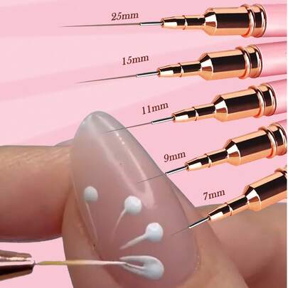 Bút vẽ móng nghệ thuật, Bút kẻ viền móng, Bộ bút vẽ sơn gel móng tay, Vẽ đường nét mảnh, Phác thảo chi tiết, Vẽ chính xác, Bút tô màu tinh tế, Kích thước 7/9/11/15/25mm, Bộ bút vẽ móng nghệ thuật, Bút vẽ móng, Bút vẽ móng nghệ thuật, Bút vẽ hoa văn trên móng, Bút vẽ sơn gel UV, Thích hợp cho đường nét dài, chi tiết tinh tế, Vẽ chính xác, Kích thước ngẫu nhiên/1 cái | 5 cái/bộ, Dụng cụ làm móng, Bút vẽ móng kiểu Pháp.
