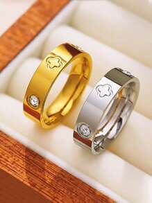 Fashionable Stainless Steel Four-Leaf Clover Zirconia Inlaid Ring, Stylish Jewelry Accessory For Women, Suitable For Elegant Daily Wear And Party Charm, An Ideal Gift