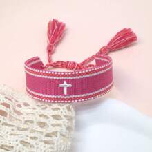 1pc Embroidered Cross Creative Woven Bracelet - Hot Pink - View 3