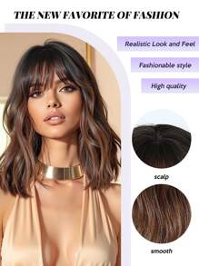14-Inch High Quality Natural Ombre 's Wig, Wavy Bob Style With Bangs, Made Of Heat-Resistant Synthetic Fiber, Suitable For Daily Wear, Holidays And Travel