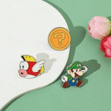 SuperMario 1/3 Pcs Creative Cartoon Mario Metal Badge Luigi Zinc Alloy Brooch Gold Coin Shape Enamel Badge Accessories A Gift For Friends - One Size - View 10