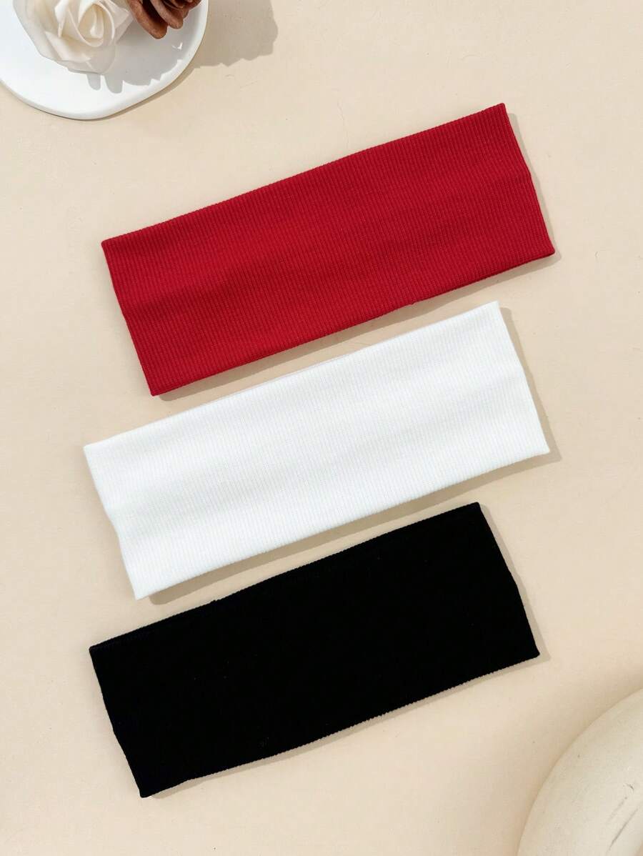 3 Pcs Women Knit Stretchy Headbands, Suitable For Daily Wear