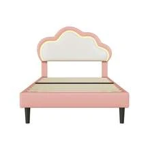 Single Bed 90x200 Cm, Single Bed, Adjustable Headboard, Cloud-Shaped Headboard, Princess Bed, Leather, Pink - Pink - View 5