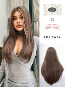 1-Piece Hand-Woven Synthetic Lace T-Part Wig In Ash Highlights, 26 Inches, Natural And Realistic Long Curly Hair With A Center Part.