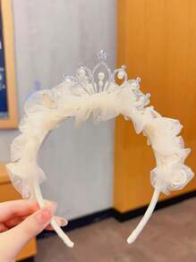 4件/3件/2件/1件組 青少女薄紗蝴蝶結皇冠髮箍套組，生日皇冠、拍照道具、髮夾表演配件，公主防滑刺繡珍珠蕾絲髮箍，適合青少年的理想禮物 - 彩色 - 查看 14