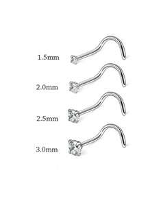 1件S925纯银四爪镶嵌锆石鼻环/唇钉，个性化穿刺饰品