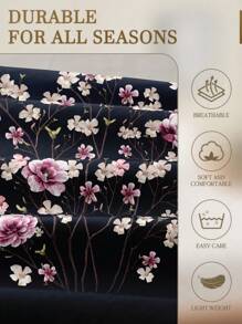 2/3pcs /Set Navy Blue Pink Branch Flower Pattern Fitted Sheet Set Without Filler, Fitted Sheet Set For Bedroom Brushed Microfiber Breathable Comfortable 1pc Mattress Cover With 1/2pcs Pillowcase, Bed Cover Set King Queen Full Twin Size Fitted Sheet Set For Bedroom Brushed Microfiber Breathable Comfortable Sheet Bedspread Deep Pocket Up To 11.8 Inch Breathable Wrinkle-Free Better For Sleep, Machine Washable Domitory Bedding Back School Bedding