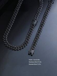 2pcs Black Cuban Chains Necklace And Bracelet Set,Men's Chain Choker Necklace Hip Hop Jewelry Set,Fashion Rapper's Jewelry ,Perfect Gift For Boyfriend,Son And Dad