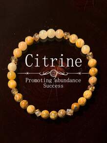 Pulseira de Citrino e Pedra Natural 1Pc/6mm que Promove Abundância e Sucesso, Adequada para Homens e Mulheres