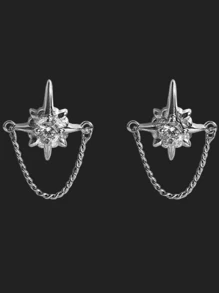 1 Pair Copper Cluster Shape Stud Earrings, Punk Style Shiny Earring Accessories For Men, Suitable For Daily, Vacation, Party Occasions, Birthday & Festival Gifts