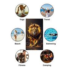 1 pièce Extra grande, légère, en microfibre, séchage rapide, serviette de plage anti-sable avec imprimé lion majestueux en flamme - idéale pour la plage, la piscine, le camping et les voyages, entretien facile, vacances d'été, décoration de salle de bain, accessoires de plage