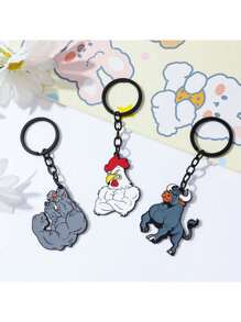 1 件锌合金卡通超级反派小鸡钥匙扣，可爱包包钥匙圈，小狗，钥匙扣礼物 - 彩色 - 查看 4