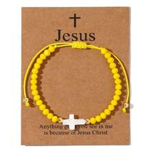 1PC/Casual Personalized/Minimalist Cross Pendant/Gold Bead, Colorful Bead Bracelet, Easter Limited Edition/Easter Card/Lucky Bracelet/Drawstring Design With Adjustable Length, Personalized Multifunctional Daily Accessory, Versatile, Gift For Family And Friends