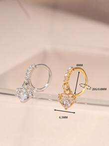 KARYOKO 1 chiếc khuyên mũi hình trái tim CZ đính xương mũi cho phụ nữ, bé gái, đồ trang sức xỏ khuyên mũi dễ thương, đồ trang sức cho ngày lễ tình nhân, mẹ, mẹ, ngày của mẹ, quà tặng - mũi nhọn - Xem 10