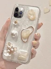 Funda de teléfono con decoración de flor 3D, perla falsa y gema compatible con iPhone15/15Plus/15Pro/15Promax 14/13 Pro Max/12/11, protección contra caídas completa, resistente al agua, a los golpes y a los arañazos
