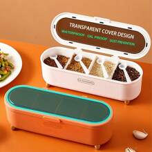 Seasoning Box Set, Spice Jars Bottles Condiment Storage Containers Household Kitchen Supplies With Sealed Multi-Compartments (4 Spoons Included)