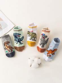 5 pares de calcetines para niños con diseño de dinosaurios de dibujos animados, suaves y cómodos, de malla transpirable, adecuados para uso casual, regalos, viajes, colores/diseños aleatorios