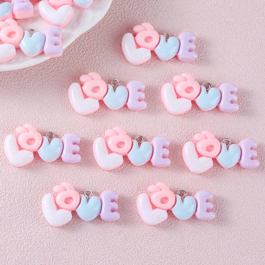 10/30pcs Glossy Resin "LOVE" Letter Pendant, Cute Alphabet Charm For DIY Bracelets Necklaces Earrings Jewelry Making, Valentine's Day Mother's Day Gift