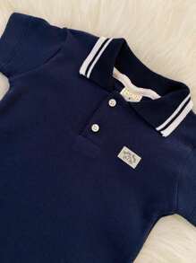 Baby Boy's Polo Neck Bodysuit - Short Sleeve - 藏蓝色 - 查看 2