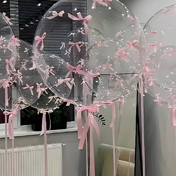 Set de decoración de boda con 47 piezas de globos transparentes y moños rosas, decoración de boda sencilla, para cumpleaños, boda, compromiso, fotografía al aire libre, baby shower, granja, despedida de soltera, revelación del sexo, arco de globos