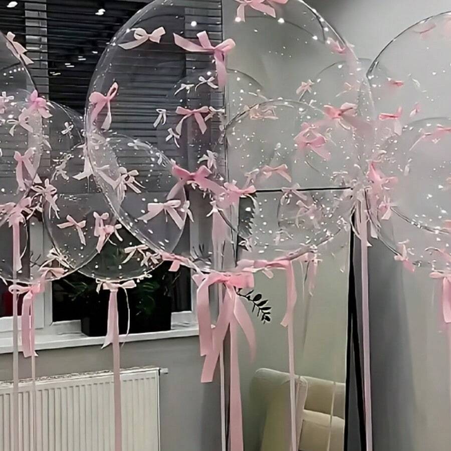 47pcs Transparent Balloon And Pink Bow Wedding Decor Set, Simple Wedding Decoration, For Birthday, Wedding, Engagement, Outdoor Photo Props, Baby Shower, Farm, Bachelorette Party, Gender Reveal, Balloon Arch - Clear - View 1