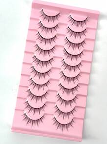 10对自然款假睫毛，韩国明星同款超自然长黑坚固睫毛，超可爱，卡通妆容，日常通勤化妆工具，韩国高端柔软美睫毛，日式自然款 - 自然纖長款 - 查看 5