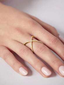 1 件 925 纯银优质独特设计 X 形锆石戒指，适合女士日常百搭派对休闲舞会派对装饰精美女士礼物