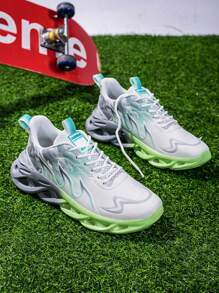 Men's Casual Sports Shoes, Streamlined Gradient Color Outsole With Lightweight Shock Absorption, Breathable White Mesh Sports Shoes, Available In Pink, Green And Blue Colorways, Suitable For Outdoor Activities