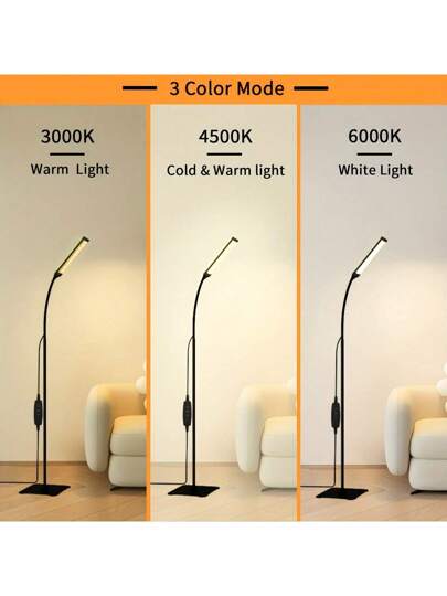 Yogle 1pc LED Vloer Lamp, Reading Lamp [120 LEDs, Modes 3000K 6000K 10 Brightness Settings] Dimmable Bureau Flexible Gooseneck, Living Room, Bedroom, Office view 4