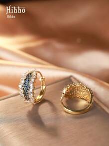 Hihho 1 par de brincos de argola geométricos incrustados com zircônia roxa e zircônia branca, acessório pessoal moderno e elegante, adequado para uso diário feminino, presente para festas e feriados
