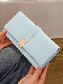 1pc Blue Long Wallet, 2025 Spring New Ladies' Long Wallet, Korean Minimalist Solid Color Zipper Trifold Wallet With Multiple Card Slots, Expandable Fresh And Simple Fashionable Mobile Phone Wallet, Premium Gift - Blue - View 2