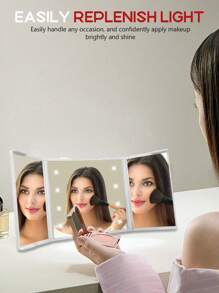1pc Portable Triple Fold Makeup Mirror, Desktop LED Folding Makeup Mirror, With 2x And 3x Magnification, Supported By A Stand, Suitable For Carrying Beauty Gifts (Battery Powered)