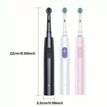 旋转电动牙刷，配备 4/8 个替换头、360° 振动刷头、2 分钟计时器、600mAh 可充电锂电池、USB 充电、软毛、防止蛀牙 - 适合男士和女士家居浴室装饰秋季装饰返校 - 彩色 - 查看 9