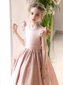 Tween Girl High-End Pink Dress With Bow Backless Long Formal Gown - Pink - View 8