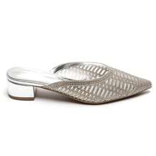 Mules à Talon Bas Avec Bout Pointu Et Strass Brillants - Silver - View 2