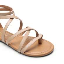 Women Gladiator Thong Sandals Summer Cross Strappy Flat Sandals With Back Zipper Casual Fashion Beach Dress Fisherman Shoes - 杏色 - 查看 6