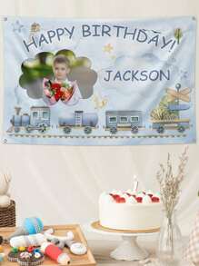 1pc Customized Multi-Sized Photos & Name Birthday Background Banner, Personalized Happy Birthday Photo Backdrop, Decor For Baby Shower Birthday Party, Boy&Girl Birthday Party