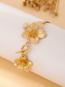 1pc Fashionable White Painted Floral Simple Elegant Personalized Anklet For Women, Suitable For Vacation And Party - Yellow Gold - View 2