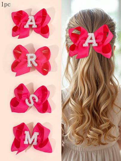 1个26个字母A-Z蝴蝶结发夹，布艺鳄鱼夹发卡，仿珍珠发卡，适合送给女孩闺蜜的派对礼物