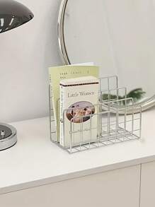 1pc Modern Minimalist Metal Bookshelf With 3 Storage Baskets, Scandinavian Style Rectangular Magazine And Newspaper Organizer Box, For Home Office Decor,For Back To School