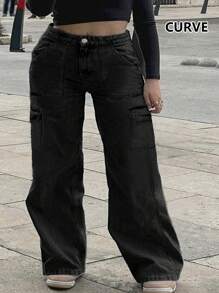 Plus Size European And American New Non-Stretch Casual Straight-Leg Distressed Mid-Waist Women Jeans, Suitable For All Seasons Spring Black - Black - View 3