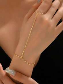 1pc 18K Stainless Steel Ball Chain Connected Finger Ring - Silver - View 14