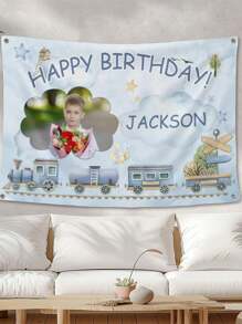 1pc Customized Multi-Sized Photos & Name Birthday Background Banner, Personalized Happy Birthday Photo Backdrop, Decor For Baby Shower Birthday Party, Boy&Girl Birthday Party