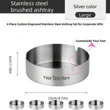 Set da 6 posacenere personalizzati in acciaio inox, incisi su misura per regali aziendali, ed eventi - con il nome della tua azienda, perfetti per matrimoni, feste al bar, caffetterie