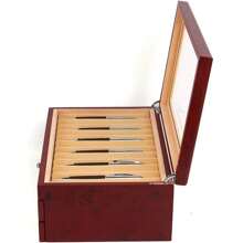 SENDERPICK Caja De Madera Para Lápices With Ventana De Visualización, Color Red, Caja Portalápices De Madera + Pluma Estilográfica De Franela, Organizer For 34 Lápices, 31 X 21 X 13 Cm