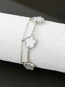 1pc Simple & Fashionable Clover Pendant Casual Bracelet For Men, Daily Wear Birthday Gift (Random Beads On First Layer, Gift Box Not Included) - White - View 2